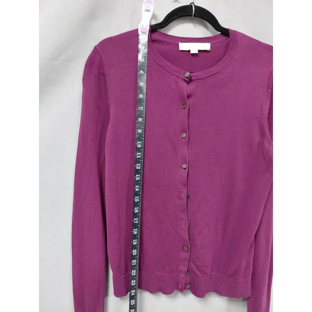 Loft Taylor Purple Crew Neck Knit Stretch Cardigan Sweater Women Size M